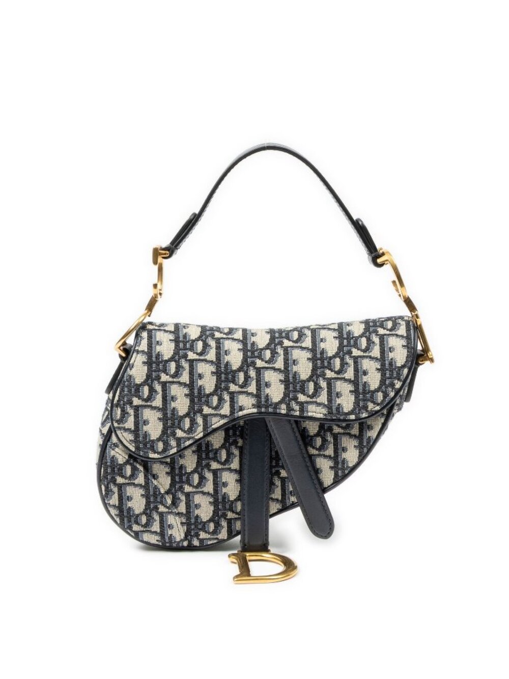 Dior New Saddle Bag Navy Beige Oblique Jacquard Canvas